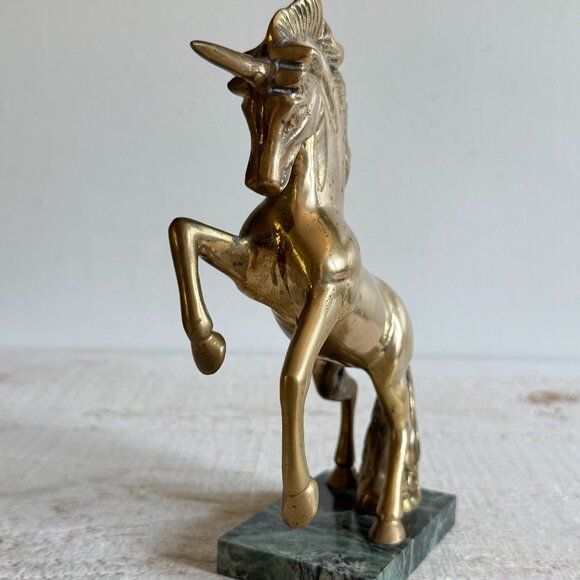 Vintage Brass Unicorn Standing on Stone Base - Picture 2 of 10